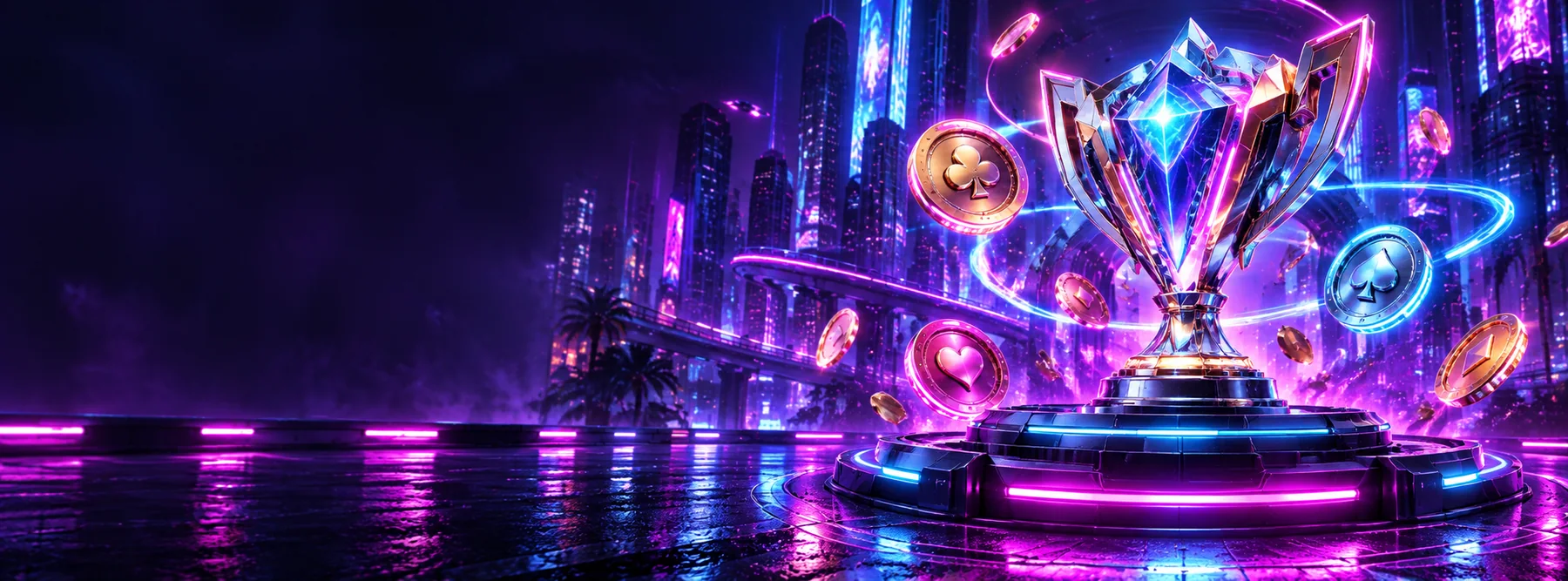 Neon-Trophäe in einer futuristischen Arena